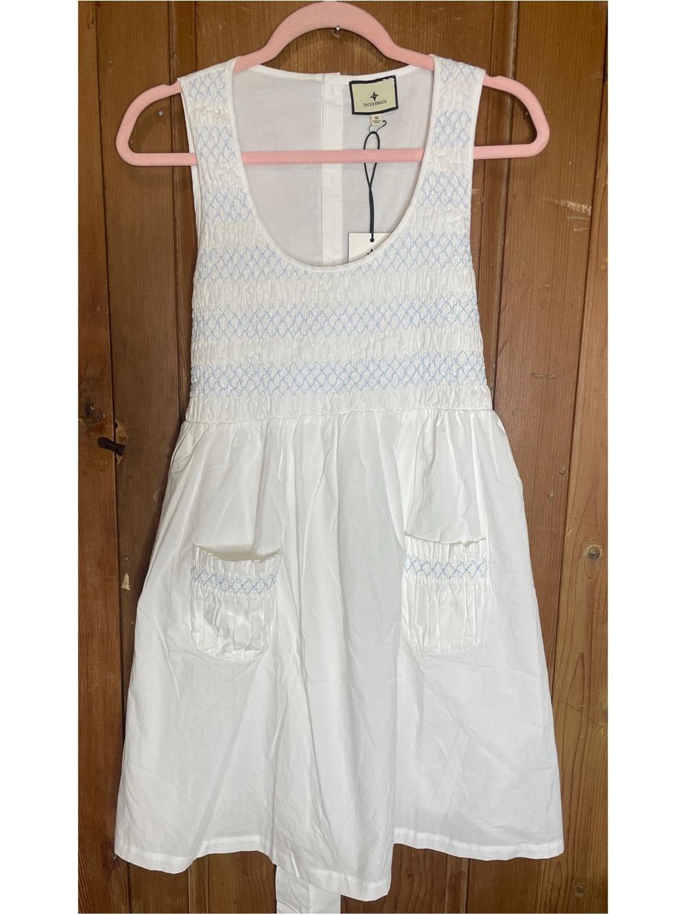 Tuckernuck Harlow white sleeveless smocked mini dress NWT